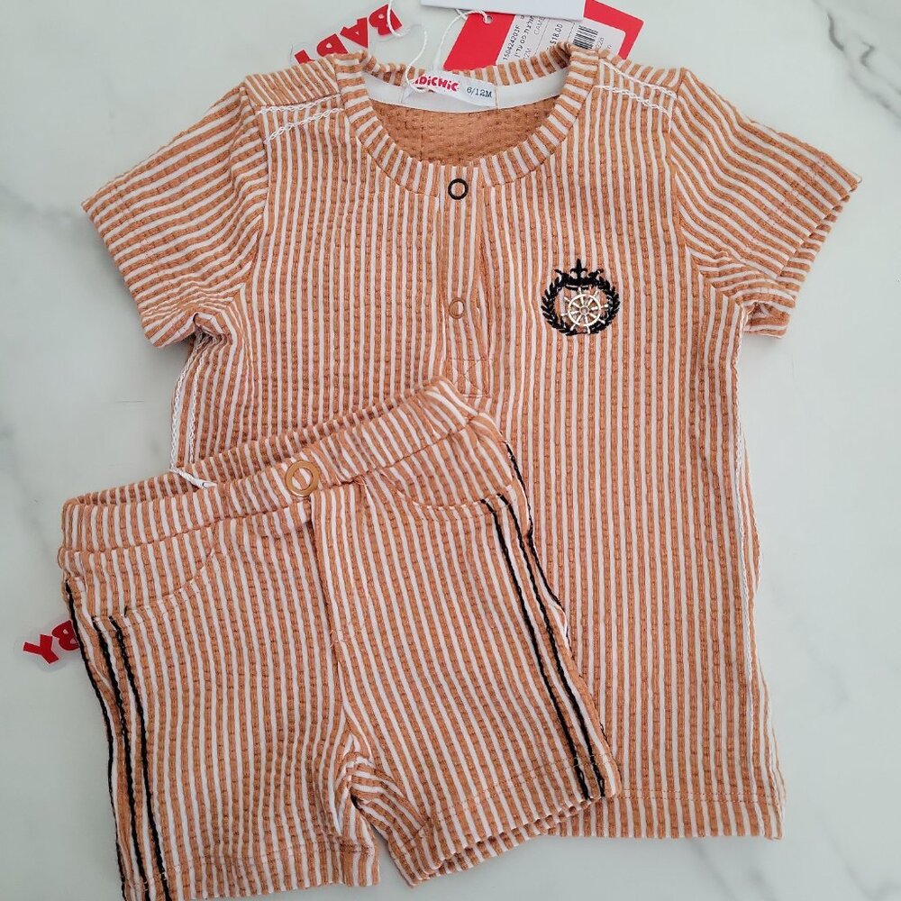 Baby Boy 2-Piece Outfit Set 6-12M Striped Top & Shorts by Kidichic NWT